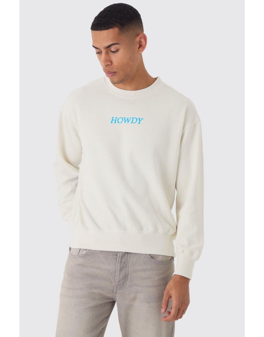 Retro Western Cowboy Hat Graphic Washed Sweatshirt - ecru