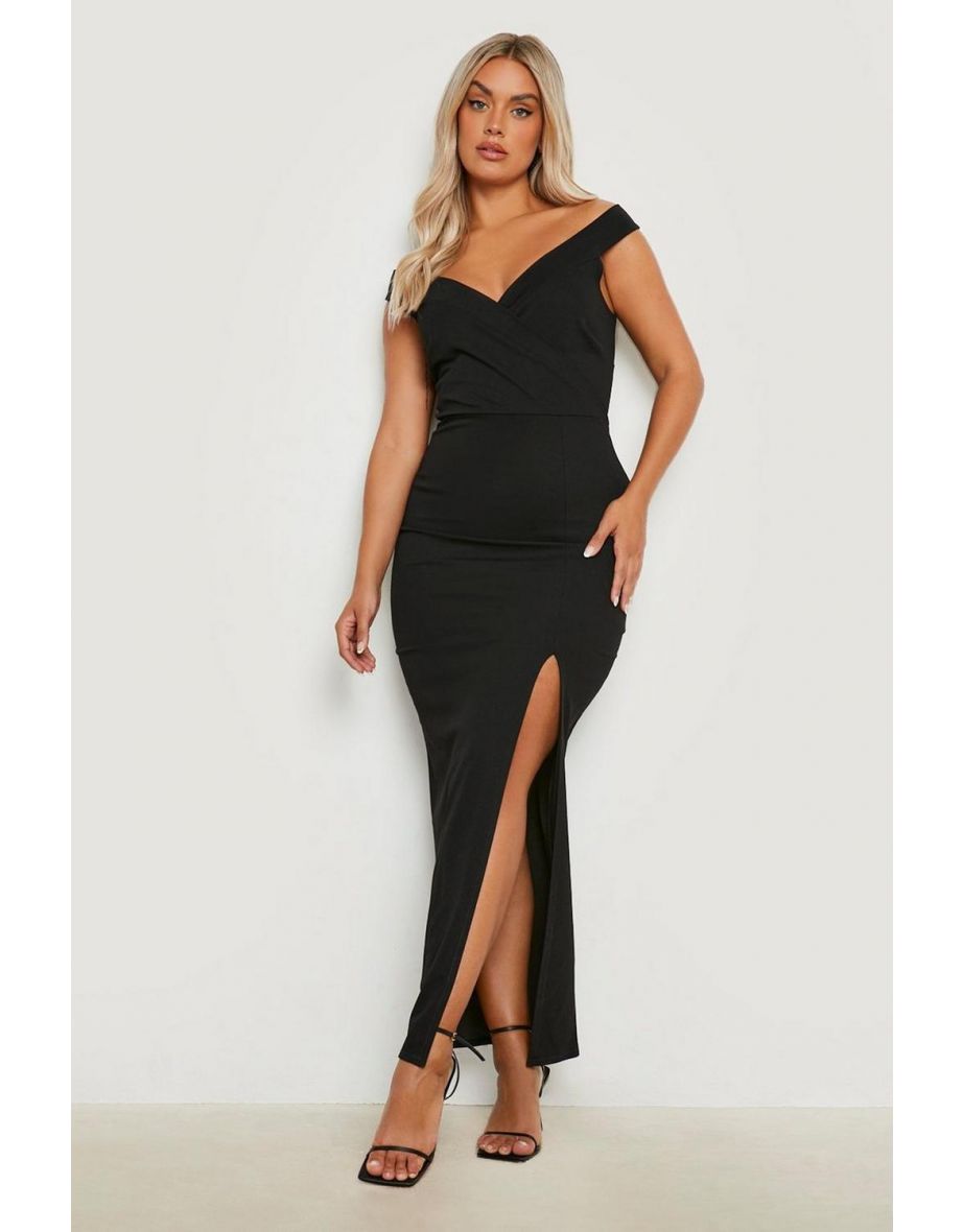 Plus Wrap Off The Shoulder Maxi Dress - black