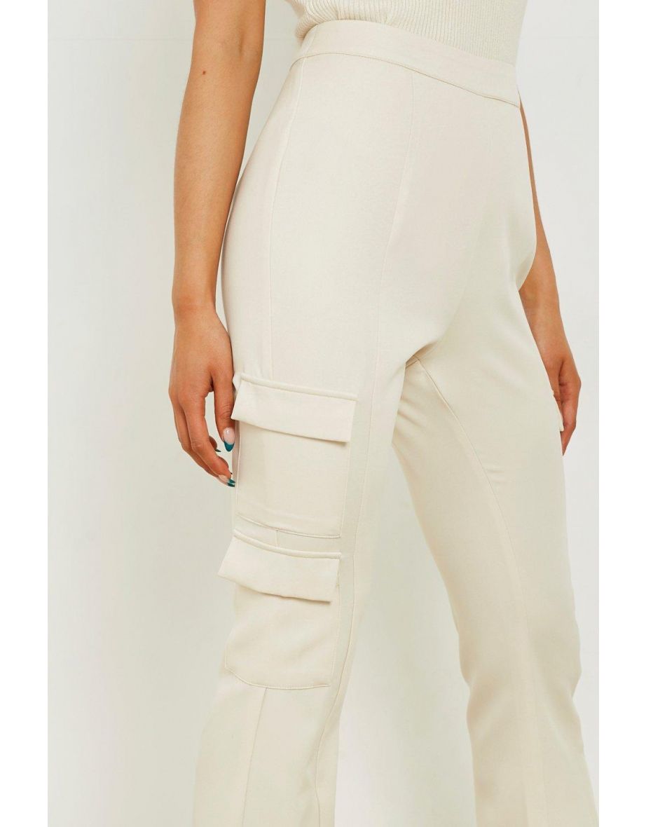 Petite Seam Detail Cargo Flare Trouser - ivory - 3