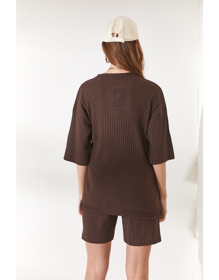 Women's Bitter Brown Bottom Short Leggings Top Loose Blouse Suit - 5