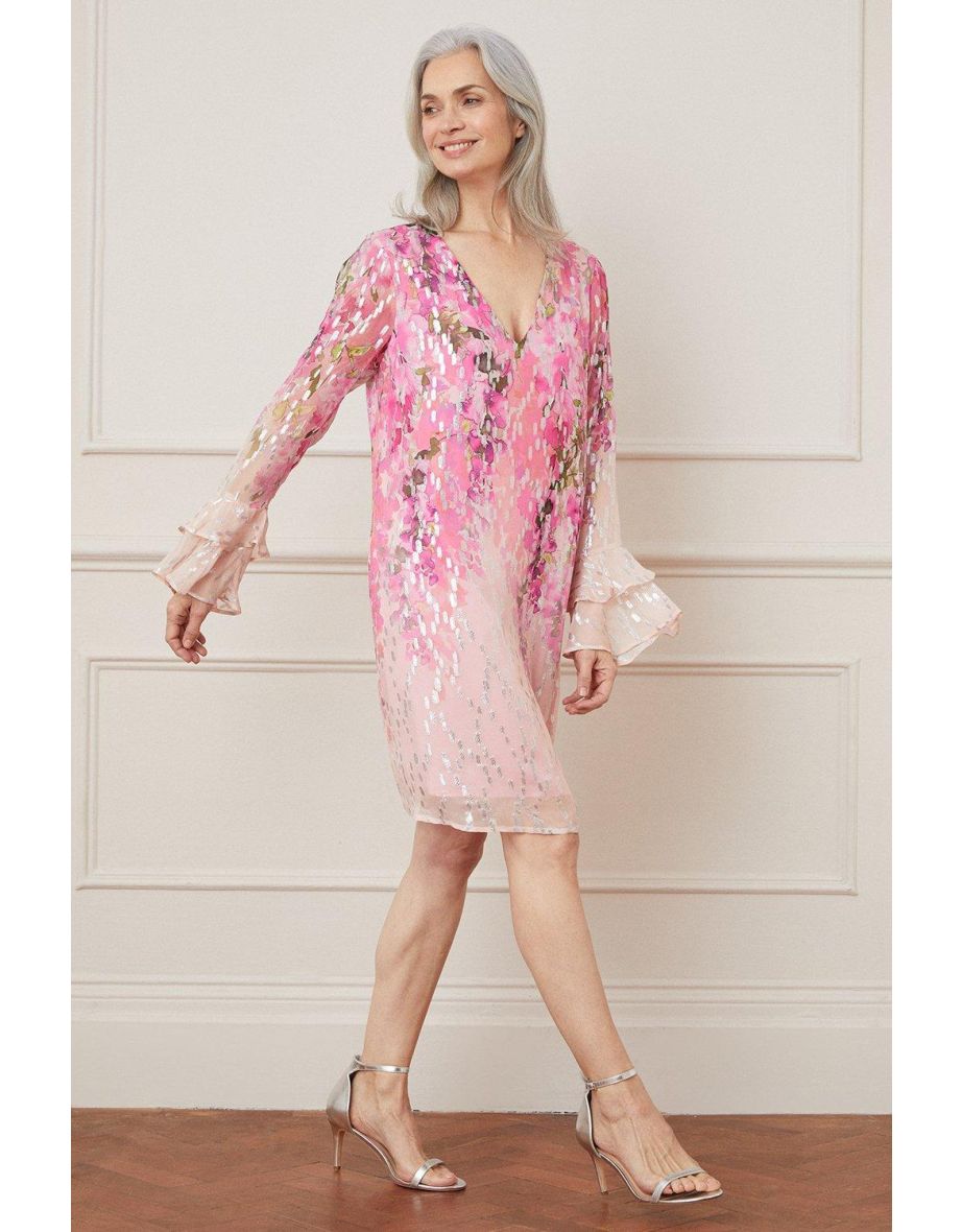 Shop Floral Print Glitter Shift Dress Online in Oman VogaCloset