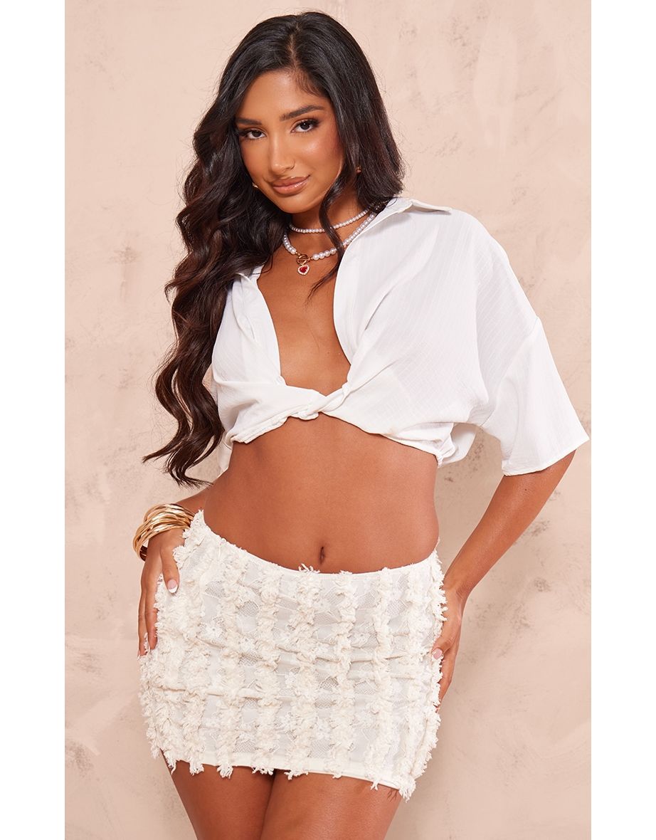 Shop Petite Cream Textured Mini Skirt Online in Oman