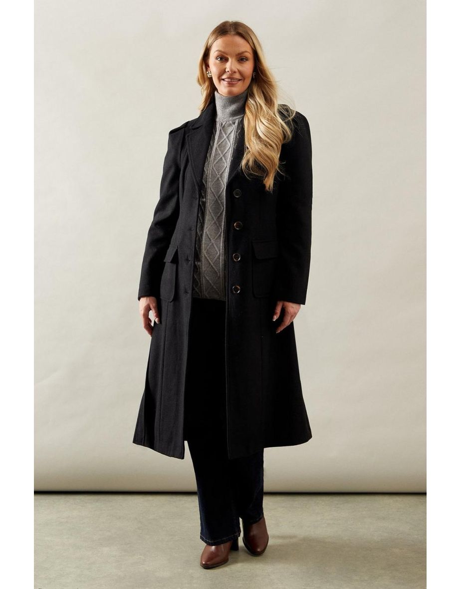 Button Through Wool Mix Fit And Flare Coat