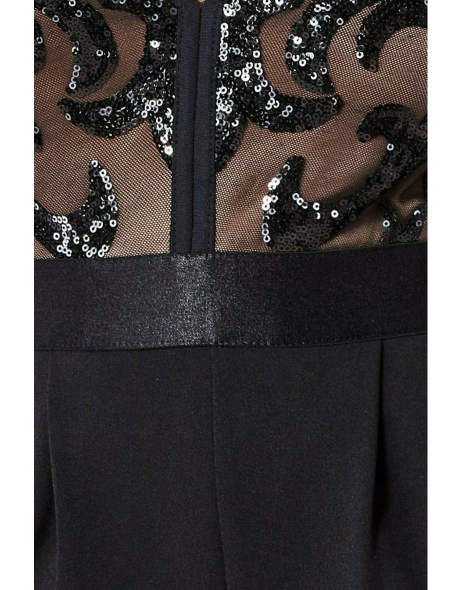 Goddiva Sequin Mesh Jumpsuit - Black - 3