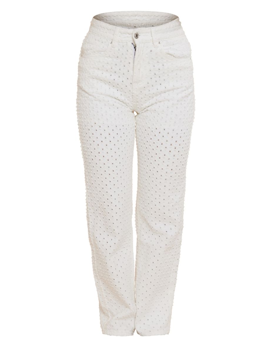 Off White Textured Jeans - 4