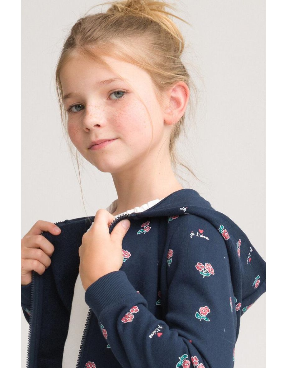 Floral Print Zip-Up Hoodie in Cotton Mix