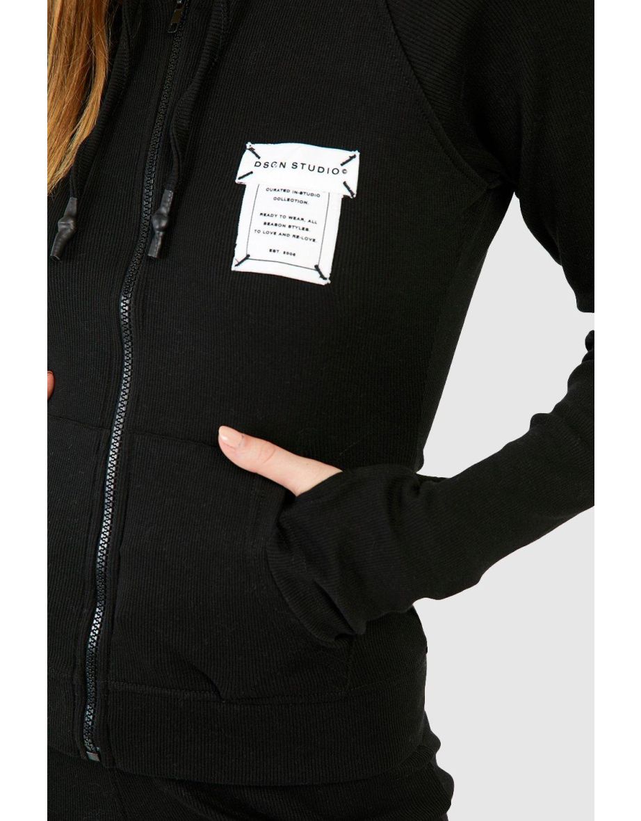 Woven Label Ribbed Baby Jacket - black - 3