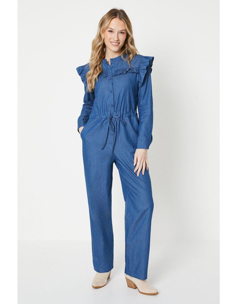 Chambray ruffle sale jumpsuit