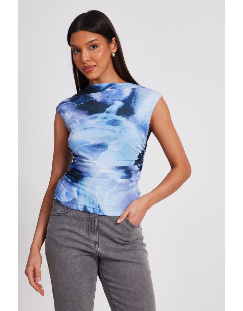 Blue Mesh Tie Dye Crop Top