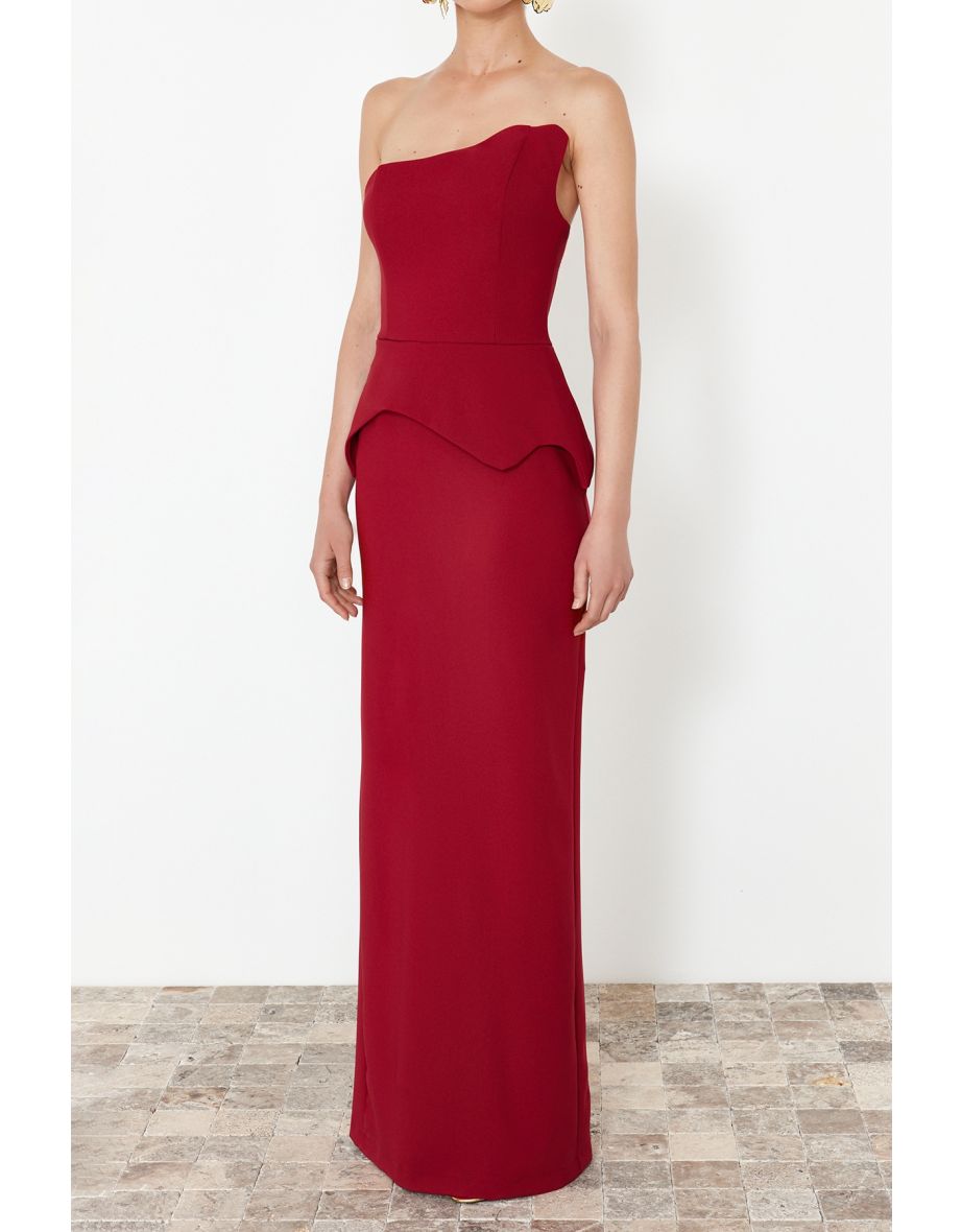 Burgundy Body-Sitting Single Sleeve Long Evening Gowns Dress - 7