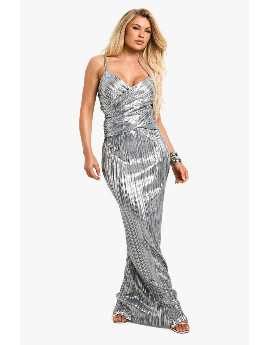 Metallic Plisse Maxi Skirt