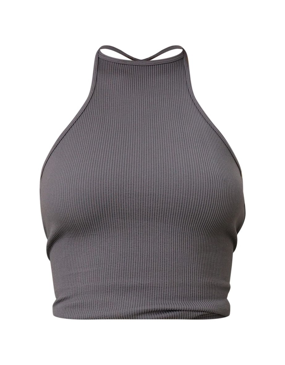 Tall Steel Blue Contour Rib Strappy Backless Top - 4