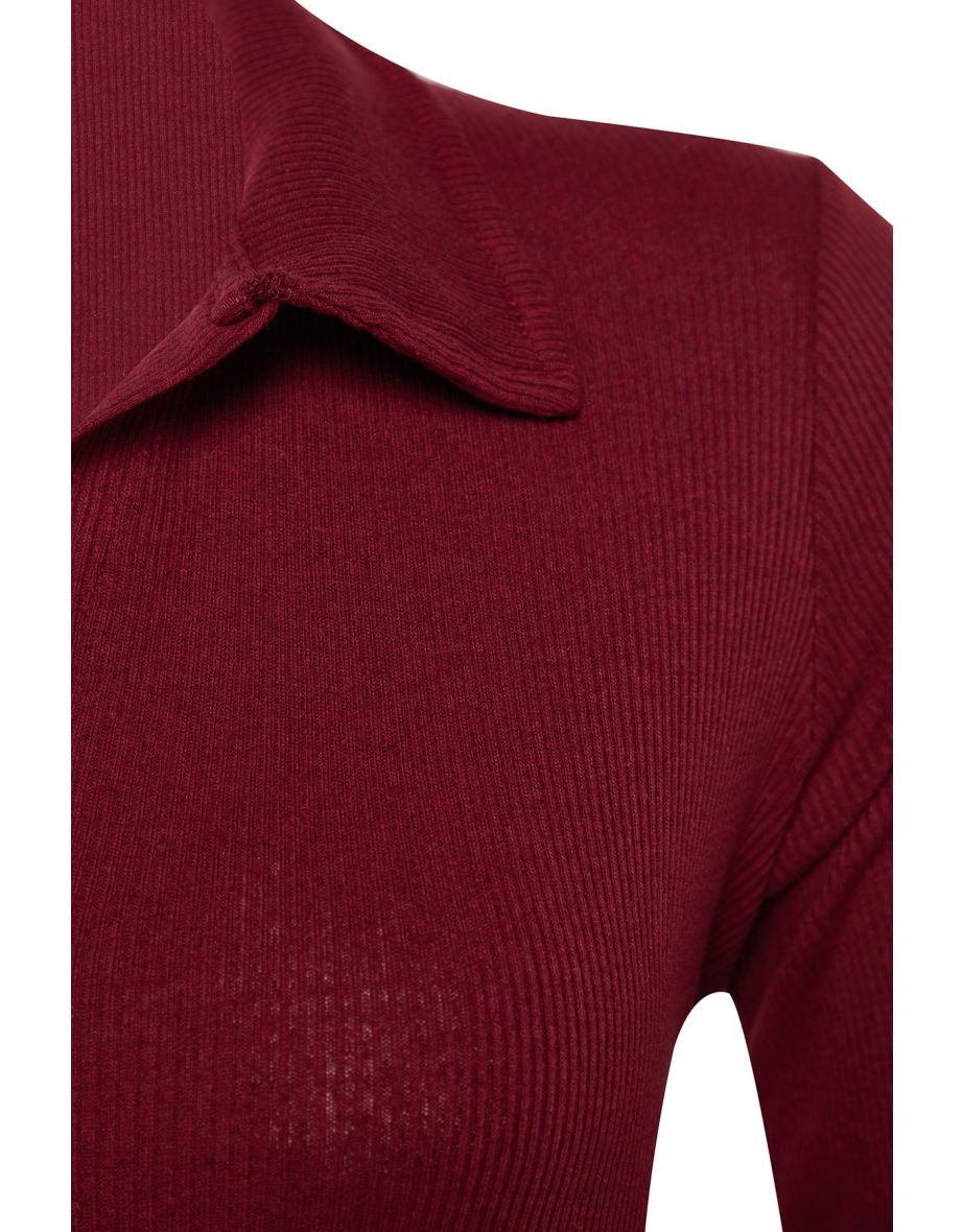Plus Size Bodysuit - Burgundy - Fitted - 7