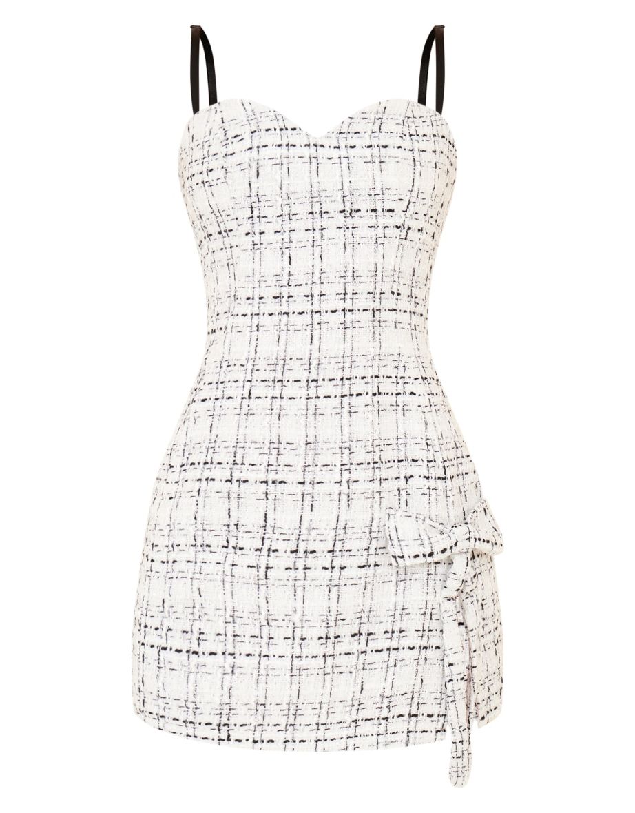 Prettylittlething Cream Checked Bodycon Mini Dress - 4
