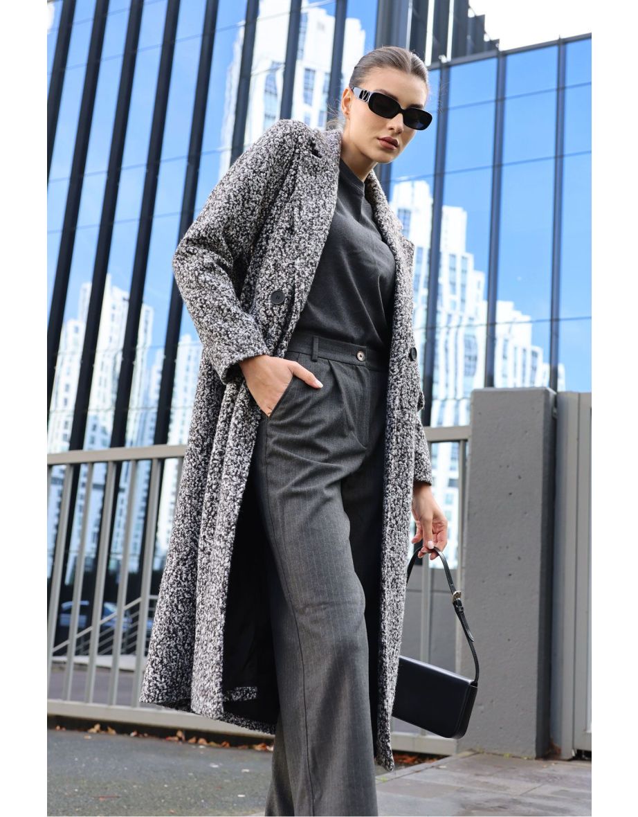 Oversize Long Boucle Coat - Black