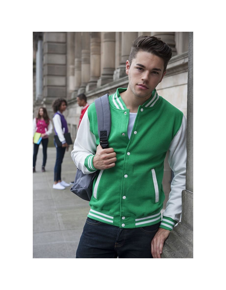 Awdis Unisex Varsity Jacket - Kelly Green /White - 1