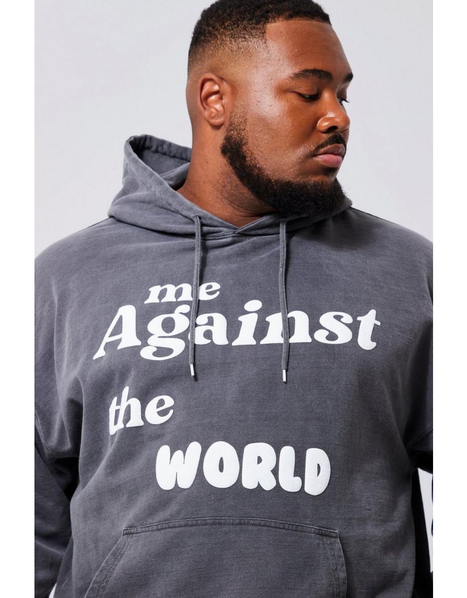 Plus Overdye Text Puff Print Hoodie - charcoal - 2