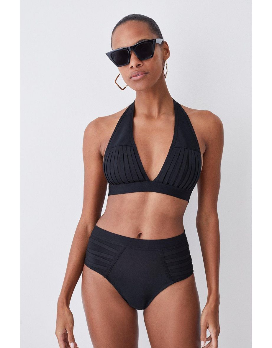 Bandage Sheer Stripe Halter Neck Top