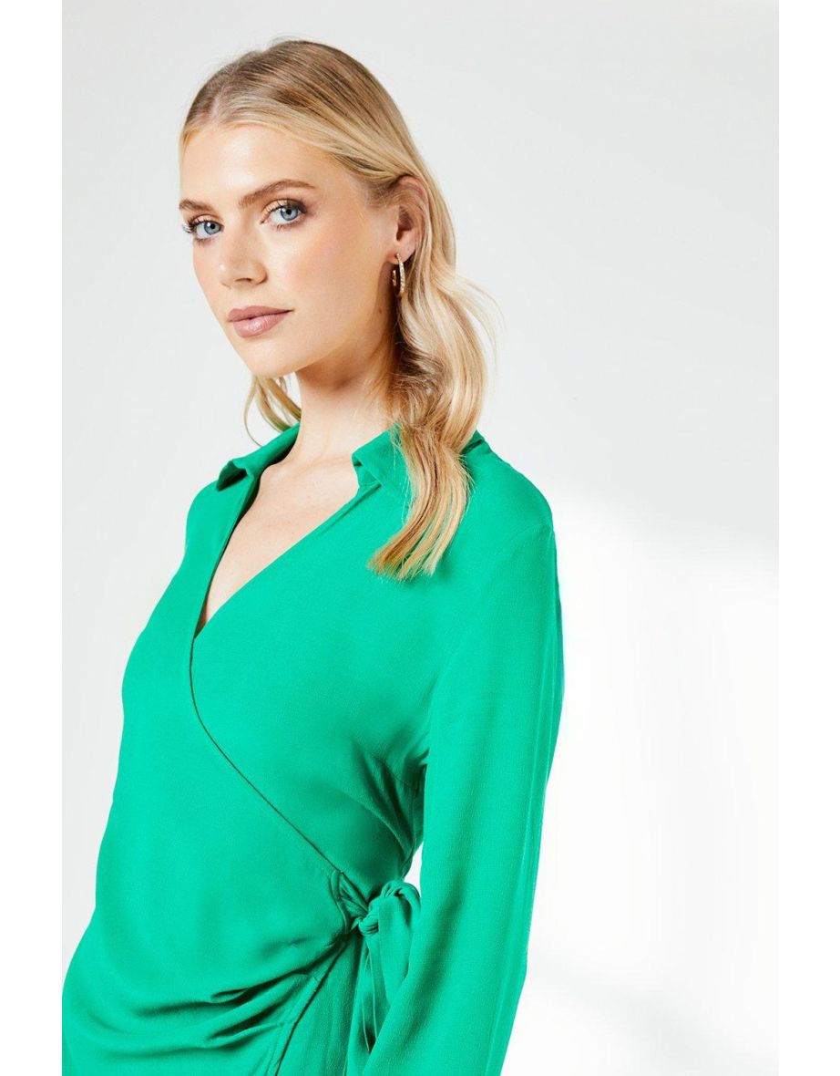Principles by Debenhams Belt Detail Collared Wrap Dress - green - 3