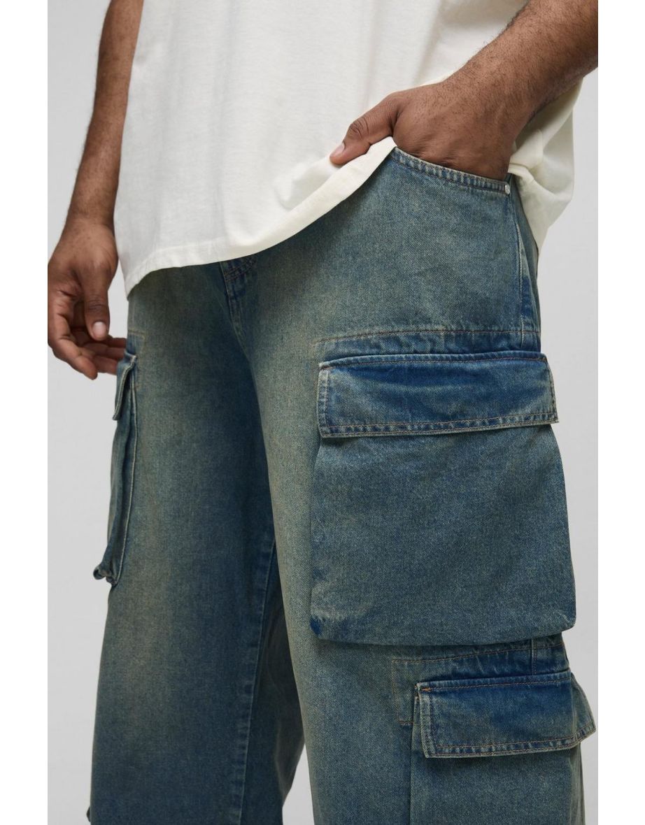 Plus Bellow Cargo Pocket Relaxed Fit Jeans - mid wash - 2