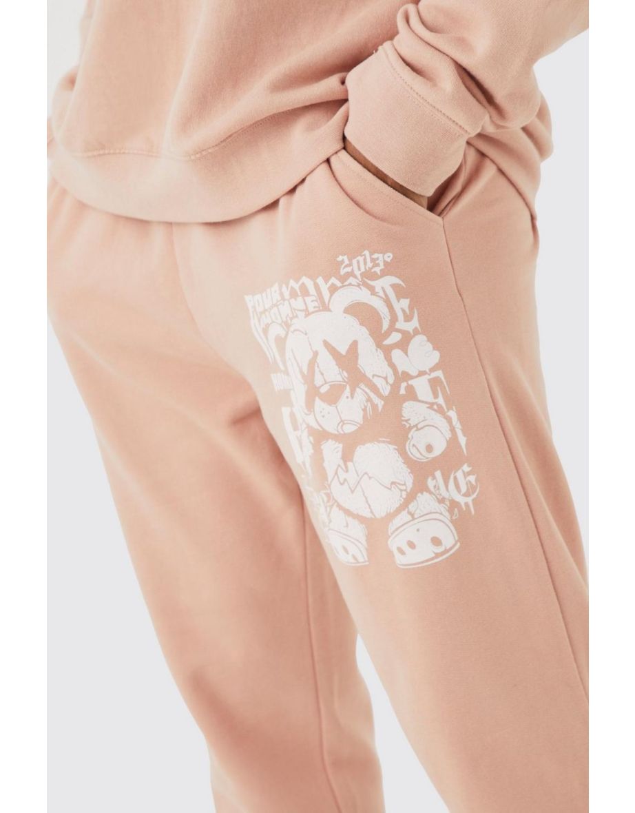 Oversized Graffiti Teddy Jogger - dusty pink - 2