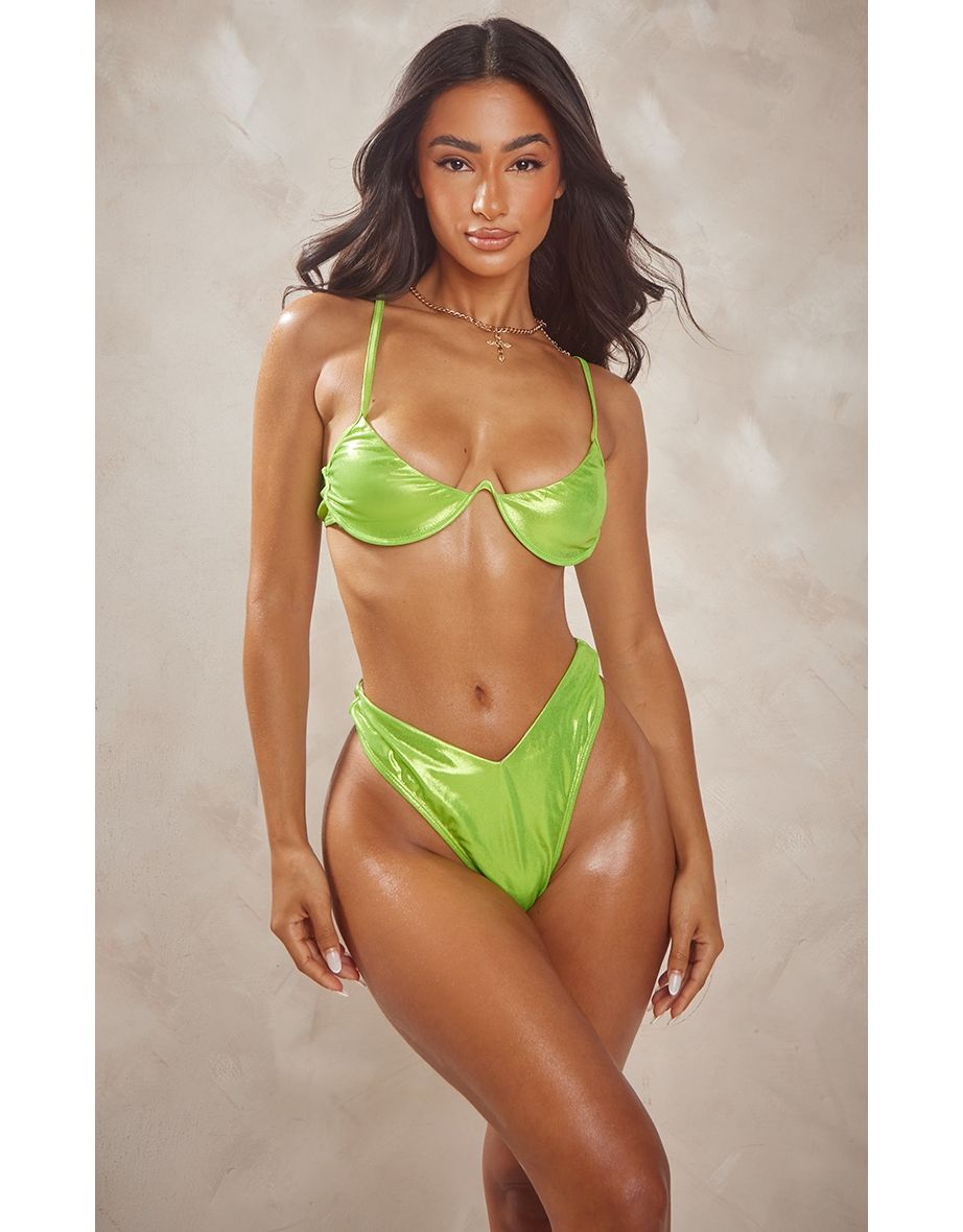 Petite Green Metallic Bikini Top