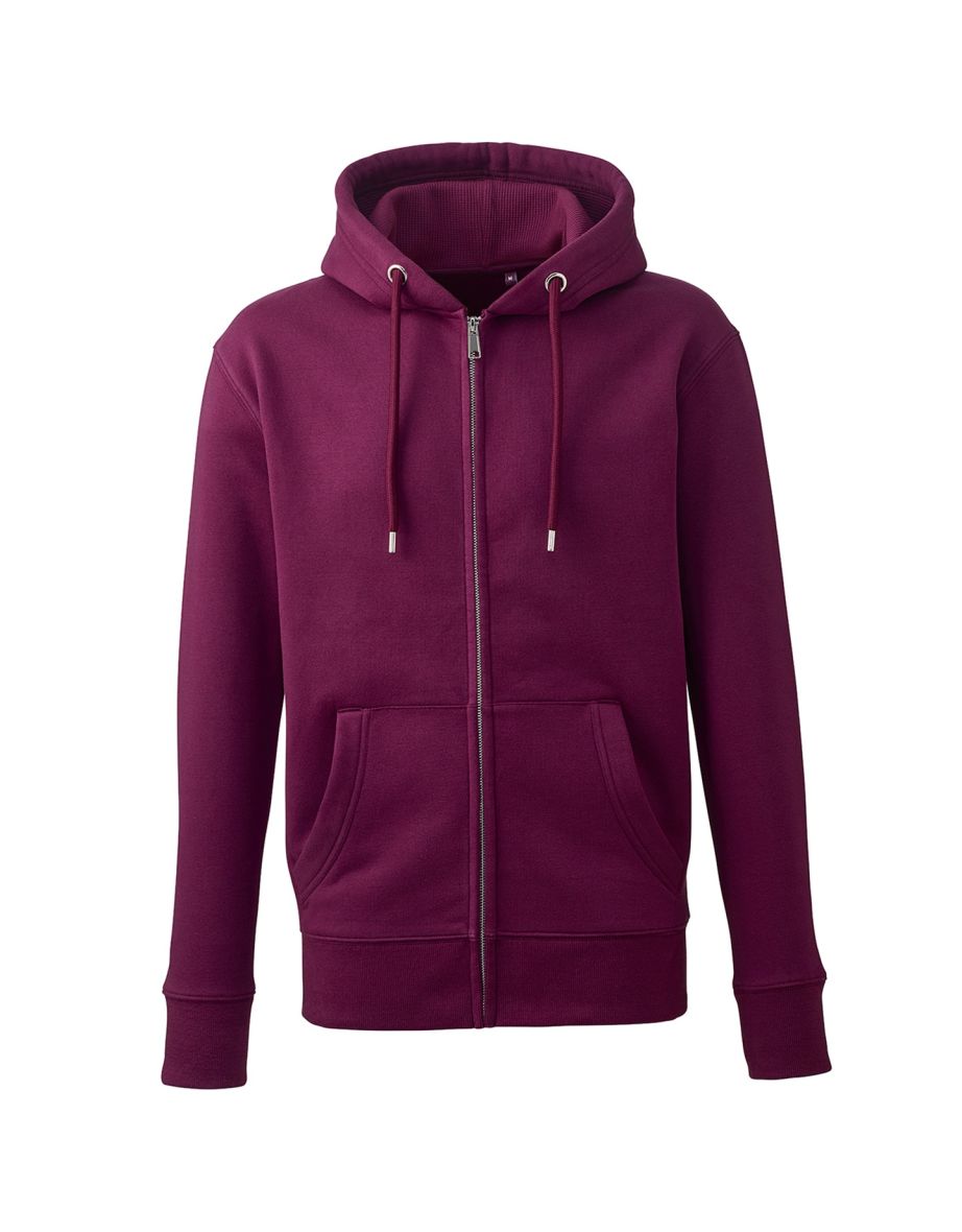Anthem Mens Organic Full Zip Hoodie - Burgundy