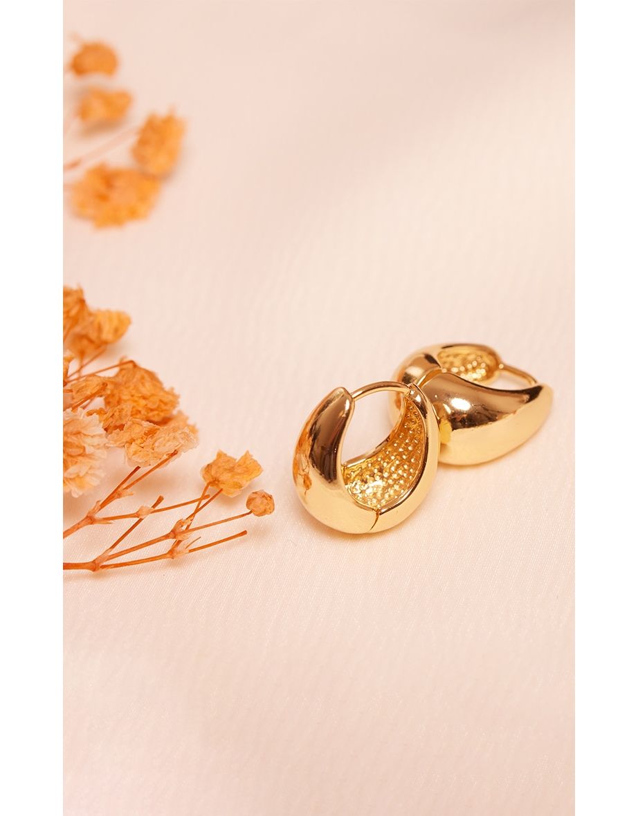Real Gold Plated Drop Huggie Hoop Earrings - 2