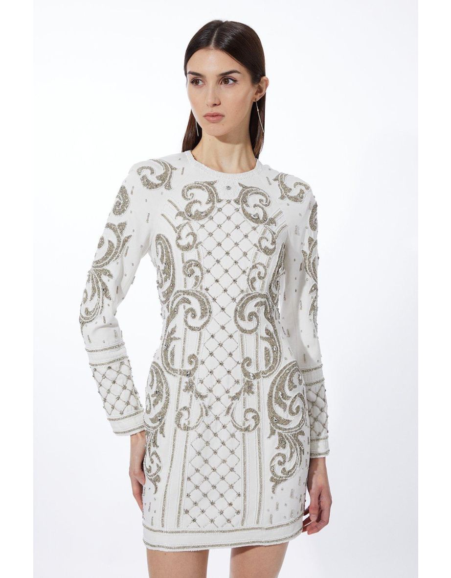 Crystal Embellished Woven Cutout Mini Dress