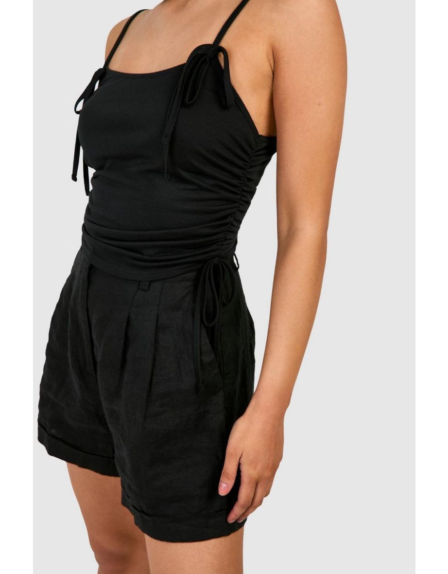 Petite Bow Strap Detail Ruched Cami - 3