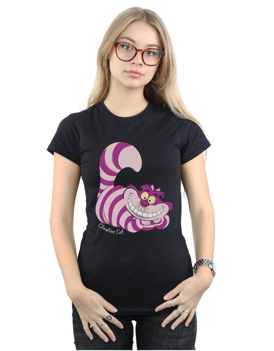 Alice In Wonderland Womens/Ladies Cheshire Cat Fitted T-Shirt - Black