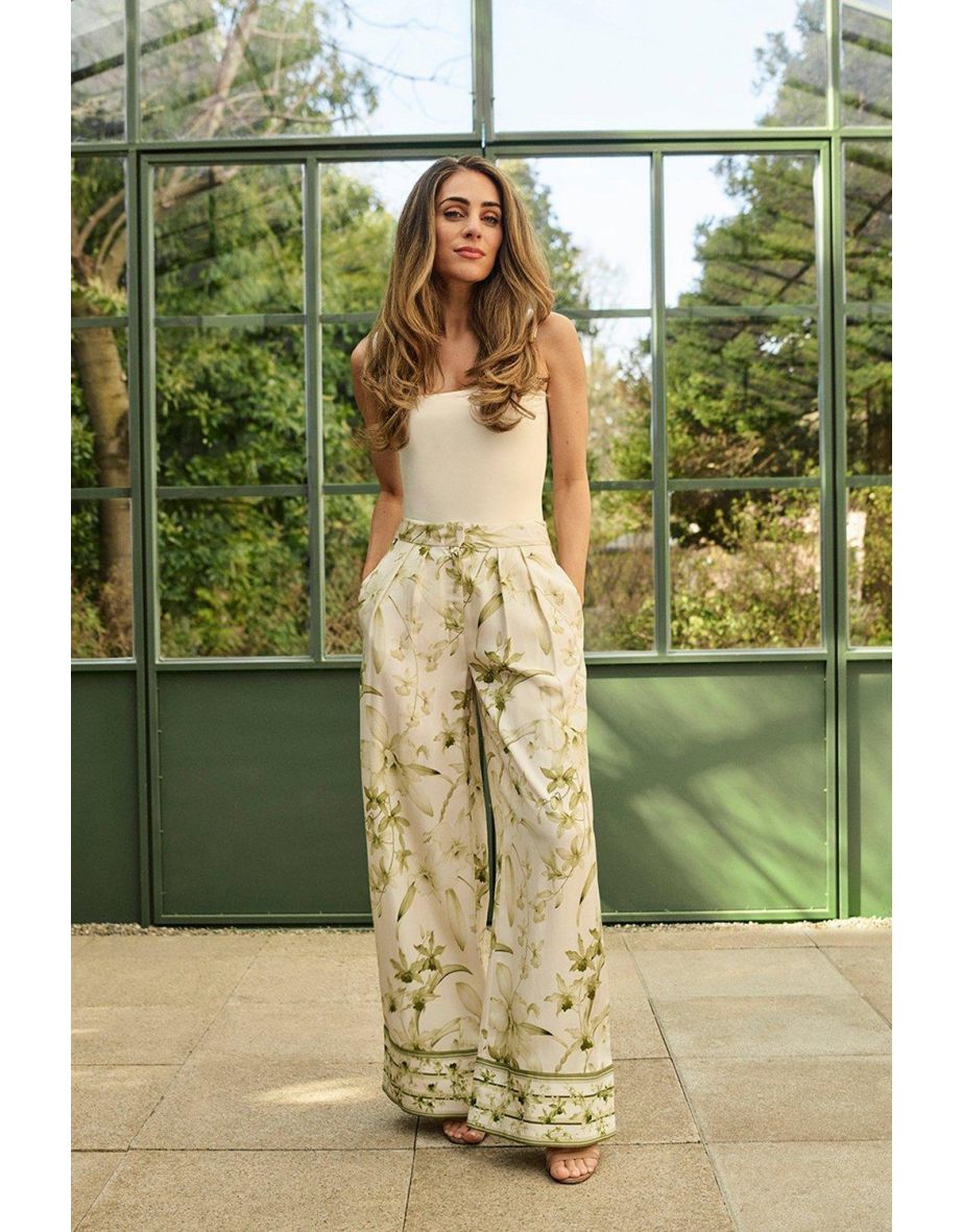 Lydia Millen Floral Botanic Printed Linen Woven Trousers