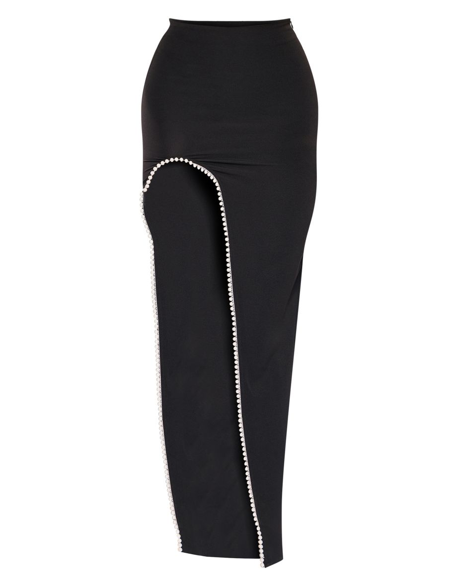 Black Pearl Thigh Trim Woven Maxi Skirt - 4