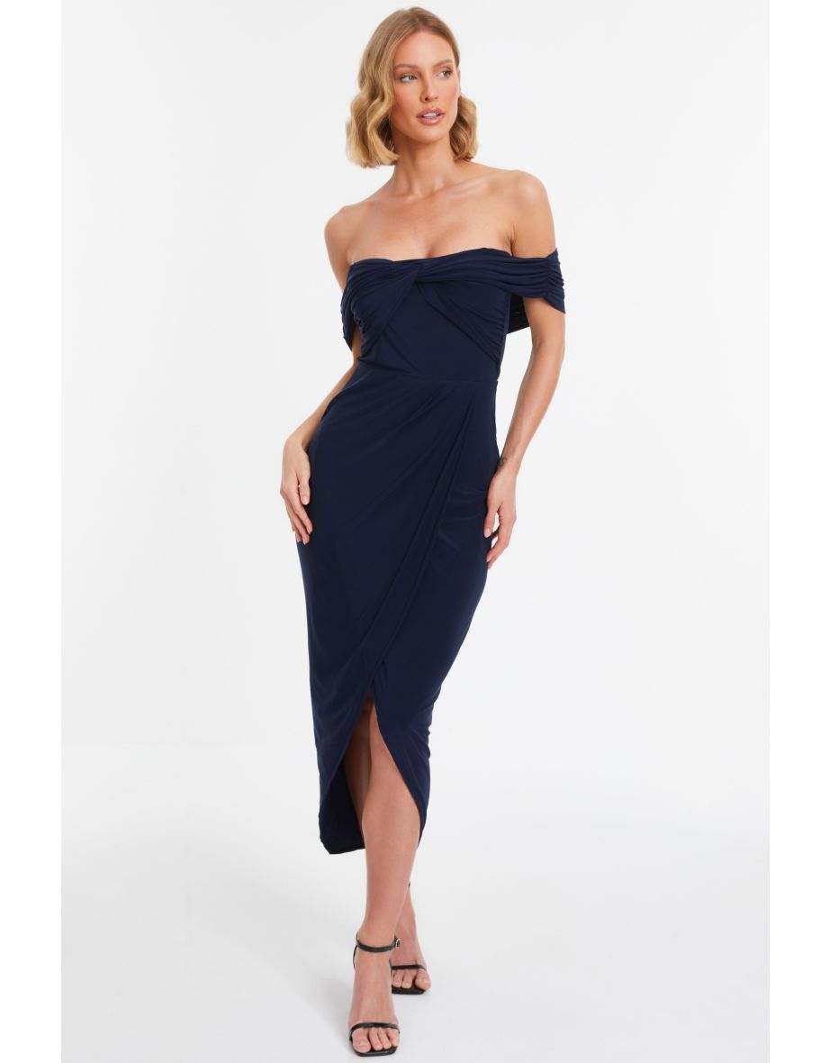 Shop Navy Twist Bardot Bodycon Dress Online in Qatar VogaCloset