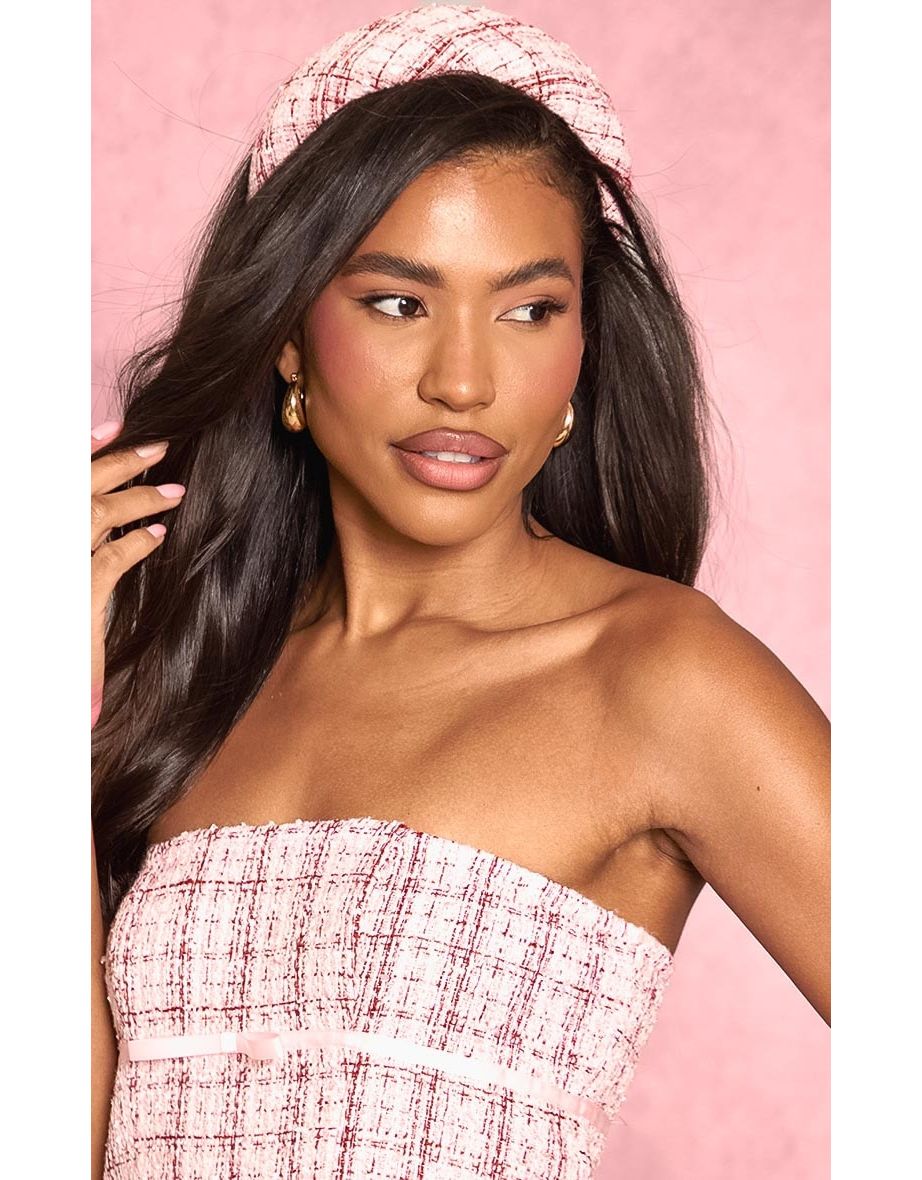 Pink Boucle Check Padded Headband