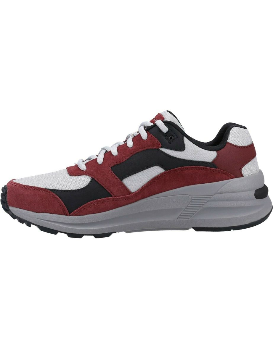 Skechers Mens Global Jogger Suede Shoes - Burgundy/Grey/White - 3