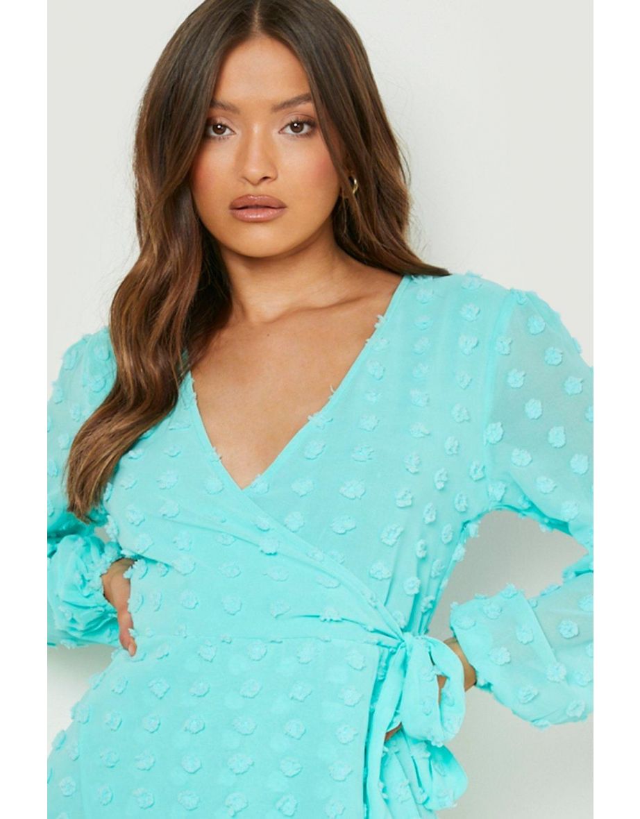 Textured Spot Wrap Tea Dress - mint - 3