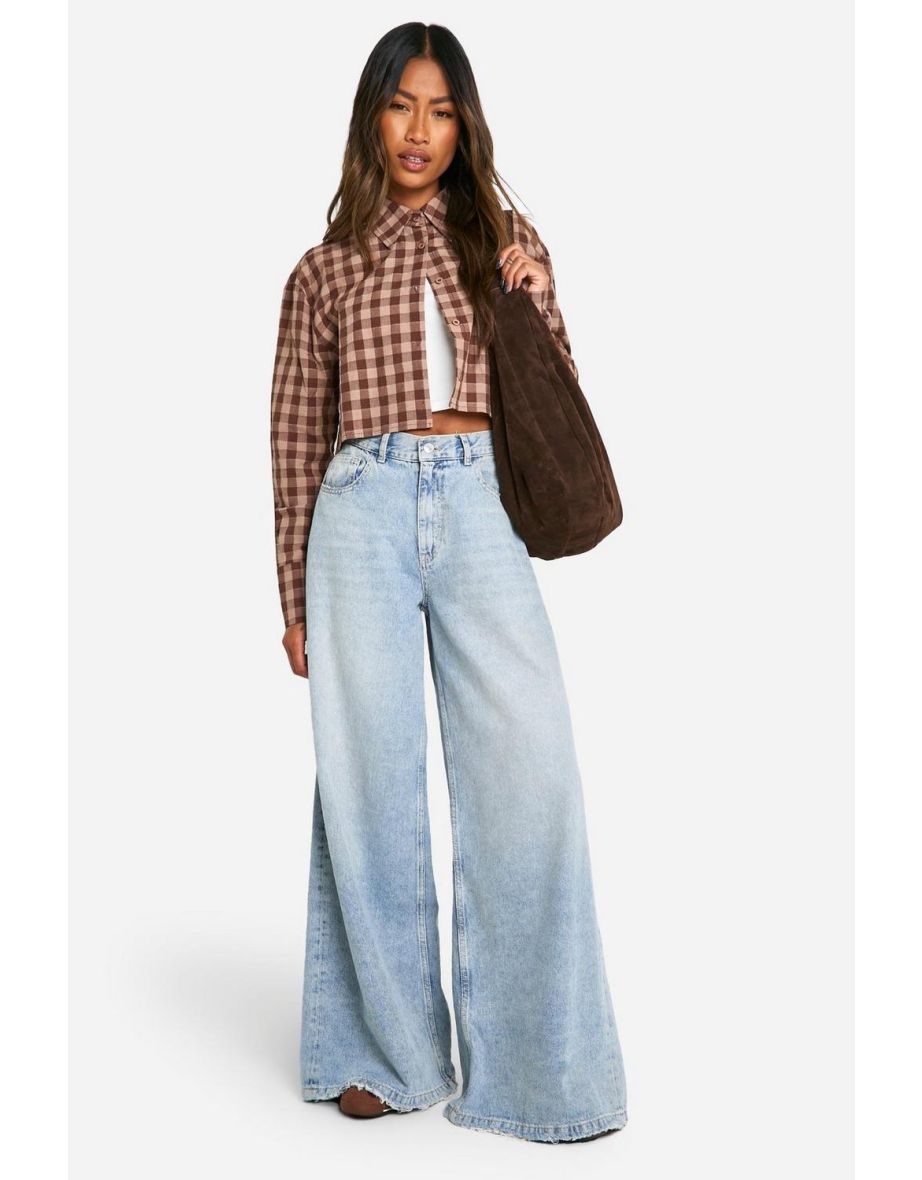Cropped Check Shirt - brown