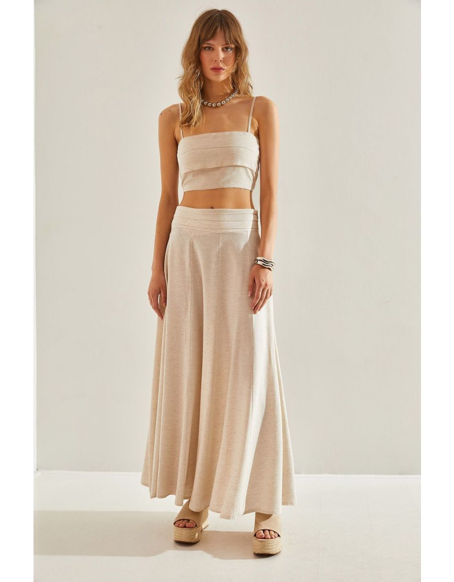 Women's Rope Strap Crop Top and Bottom Set with Flared Skirt