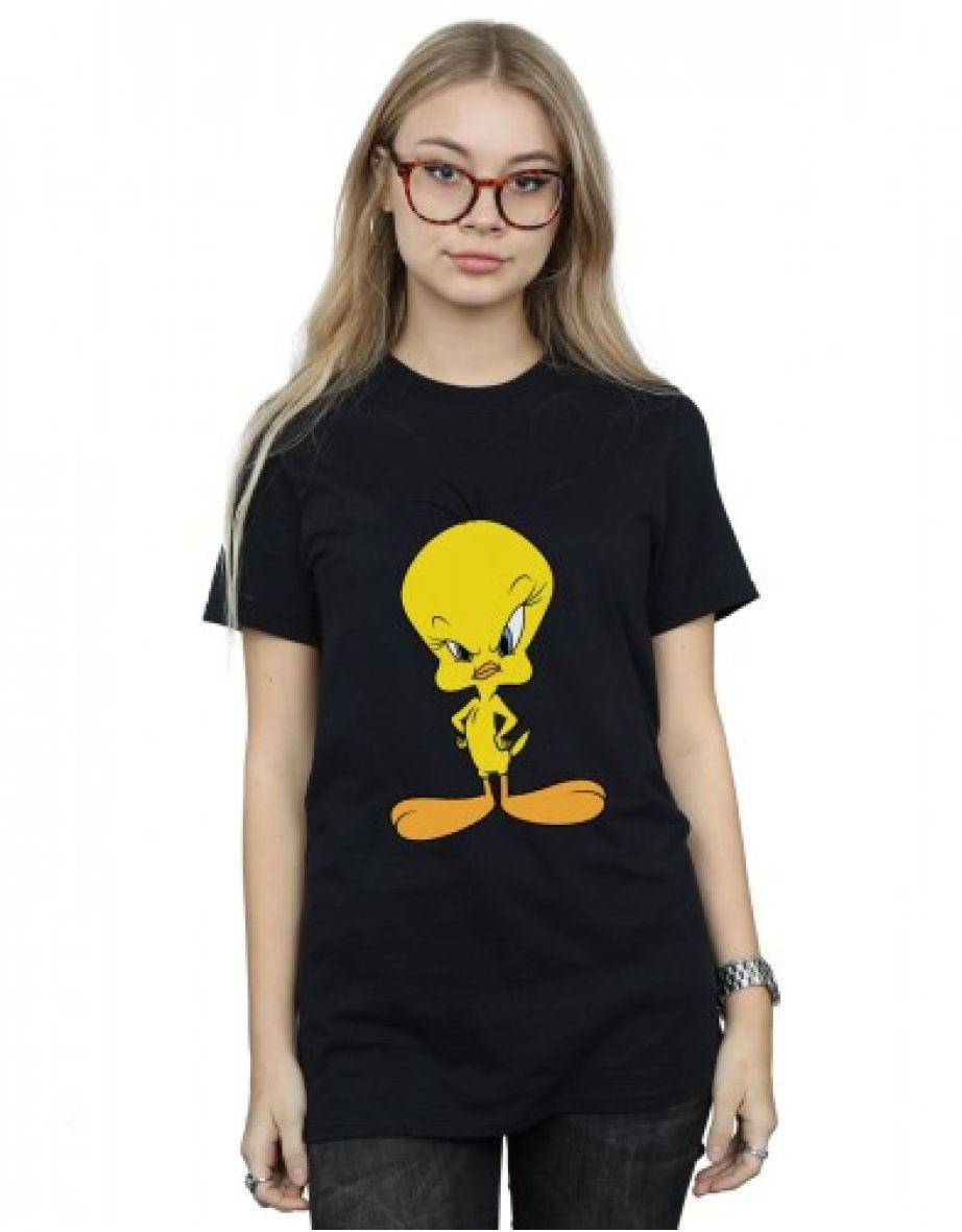Looney Tunes Womens/Ladies Angry Tweety Cotton Boyfriend T-Shirt - Black - 3