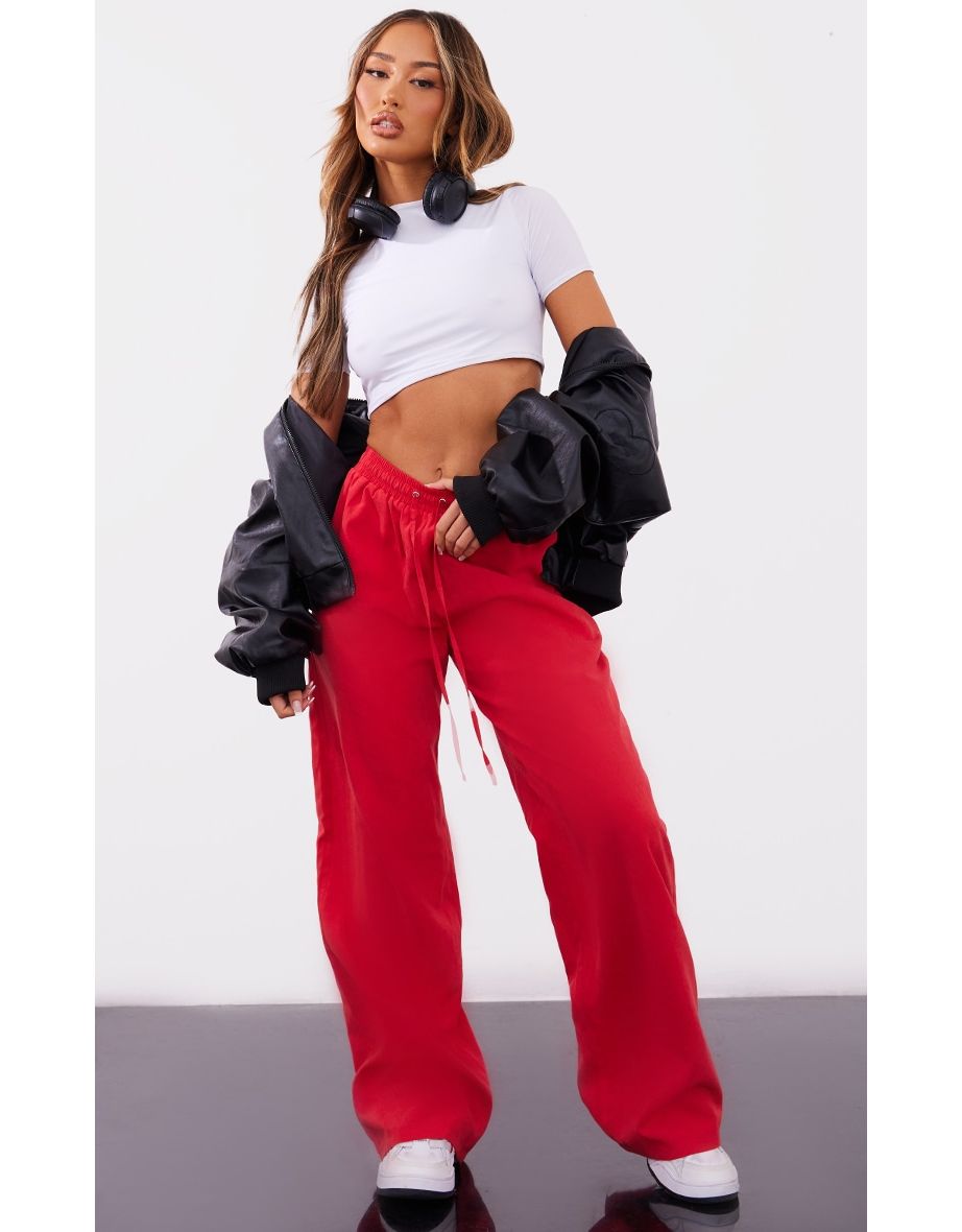 Shop Petite Red Peach Skin Cargo Trousers Online in Bahrain VogaCloset