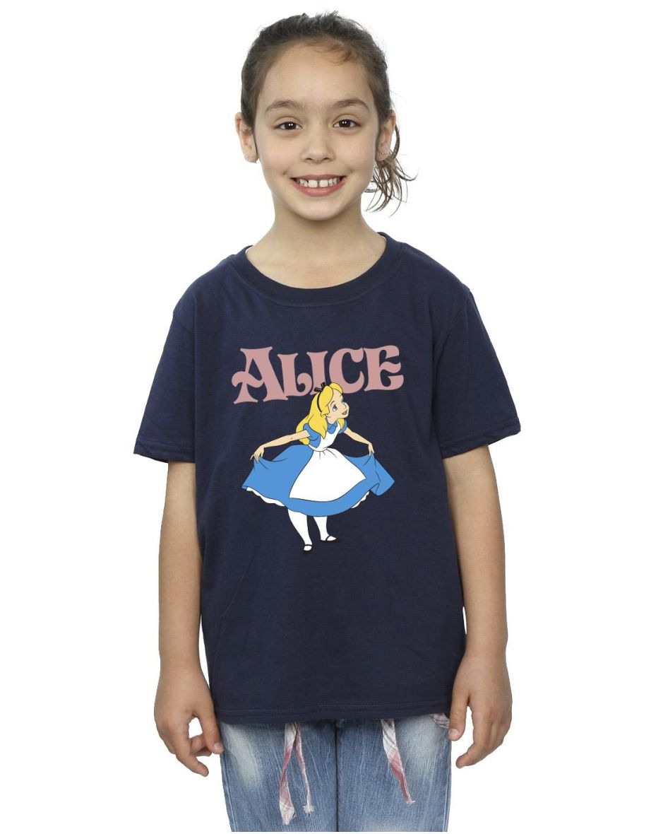 Disney Girls Alice In Wonderland Take A Bow Cotton T-Shirt - Navy Blue