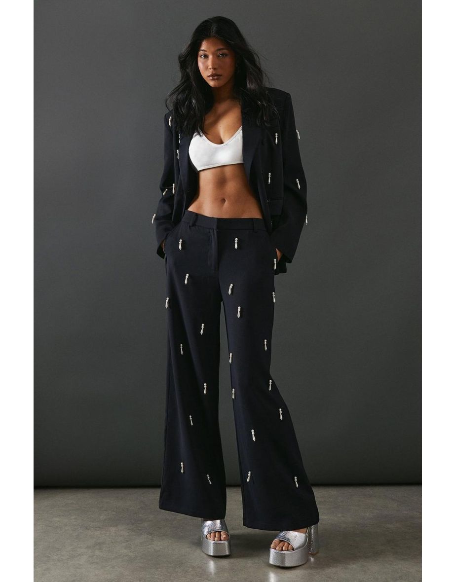 Premium Wide Leg Tear Drop Embellished Trousers