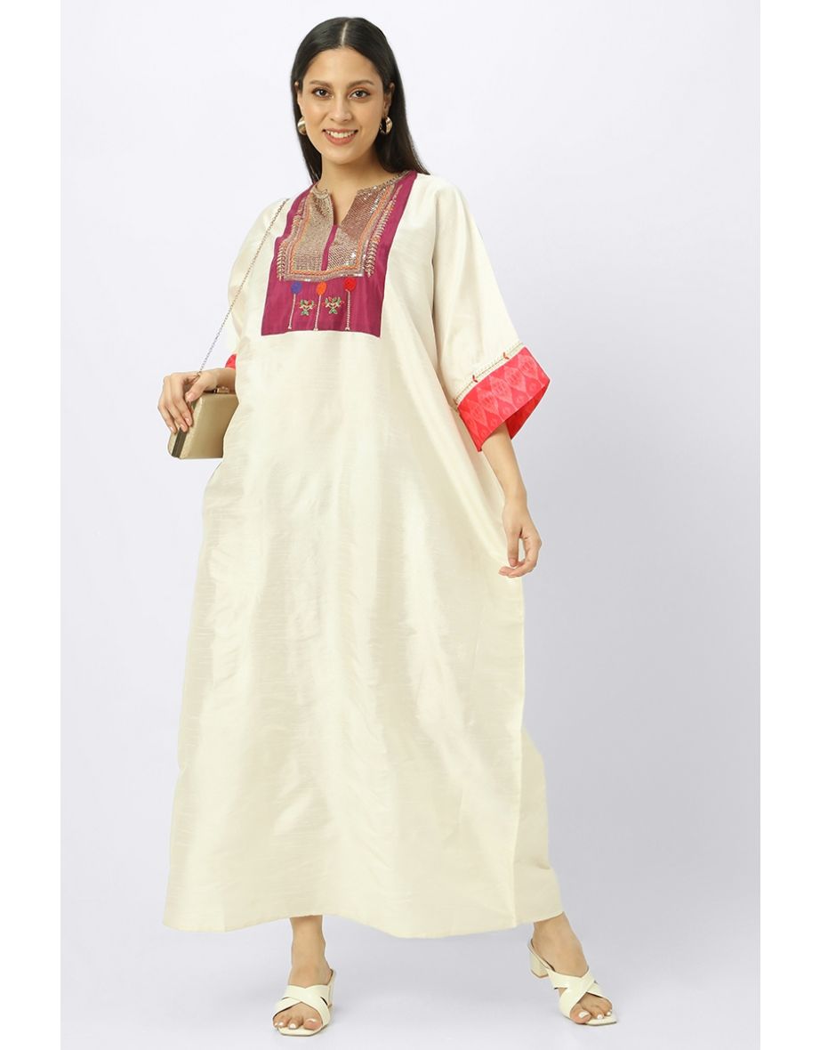 maxi women jalabiya dress with arabisque embroidery and prints - 4