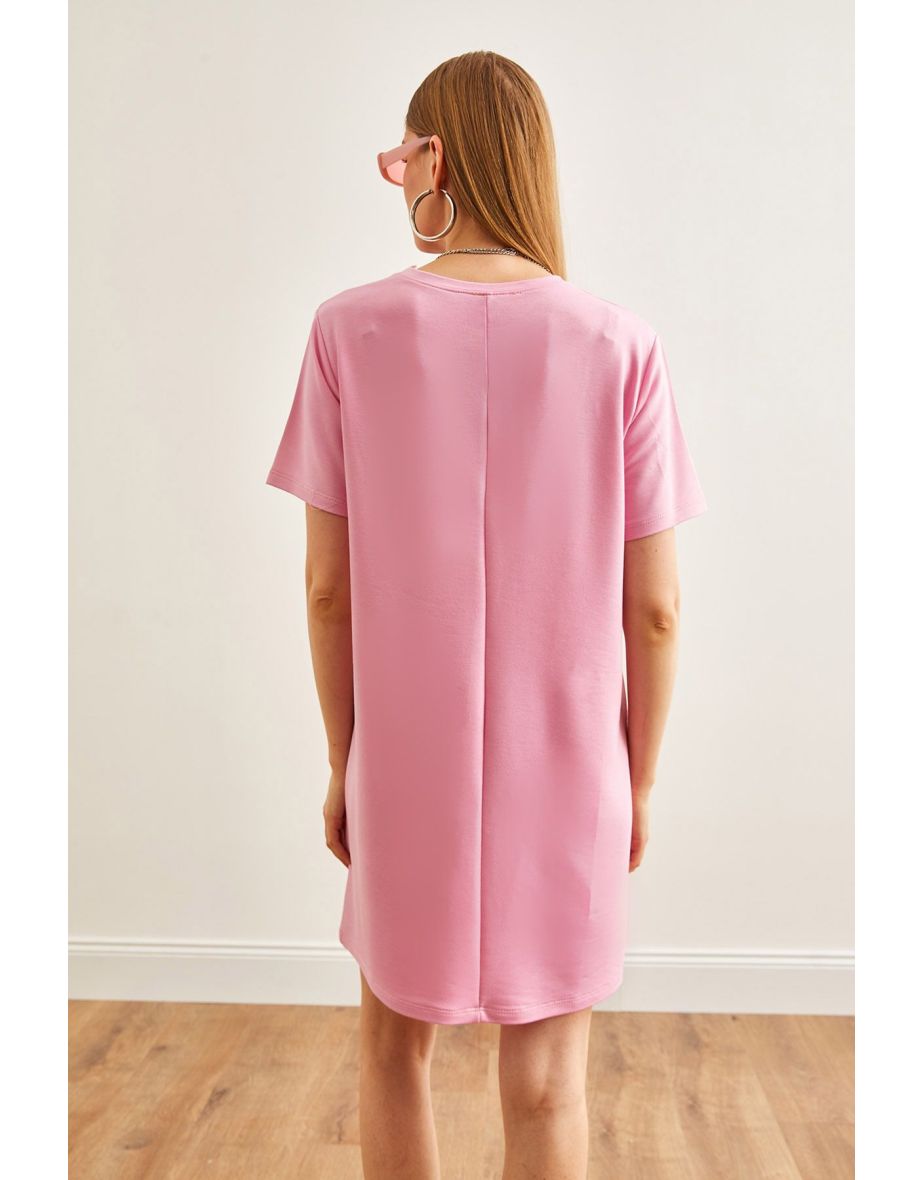 Women's Pink Front Stitched Soft Textured Mini Dress - 4