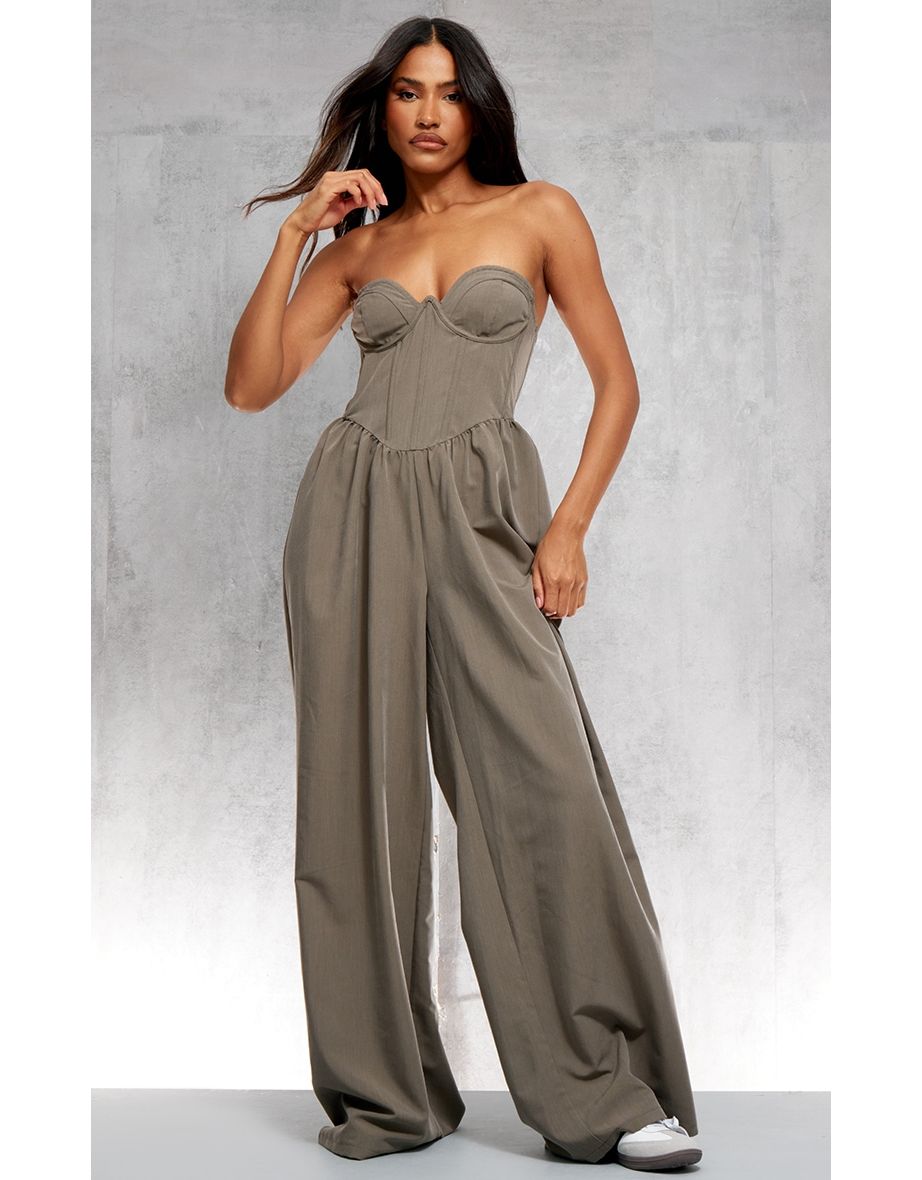 Khaki jumpsuit pretty little thing online