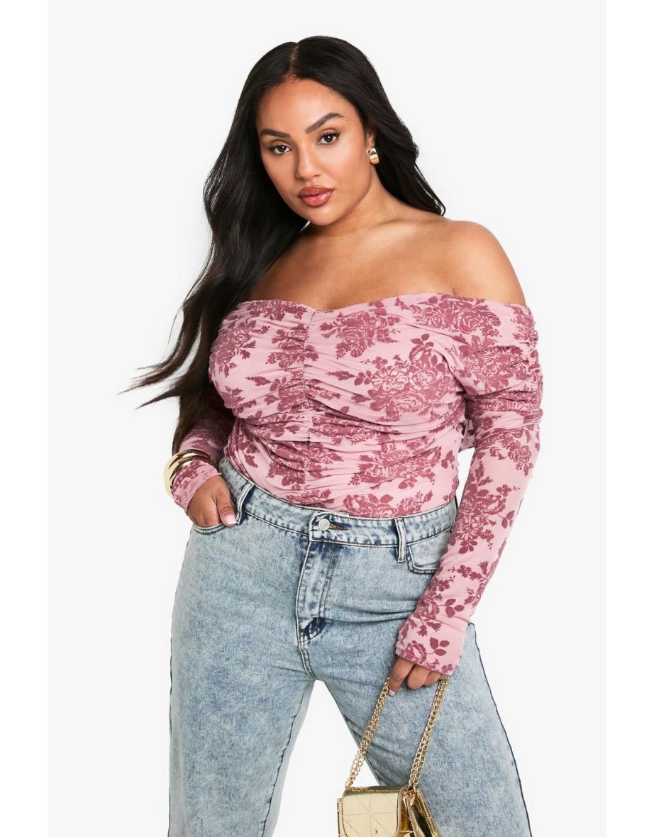 PLUS DEVORE LONG SLEEVE BARDOT TOP - mauve