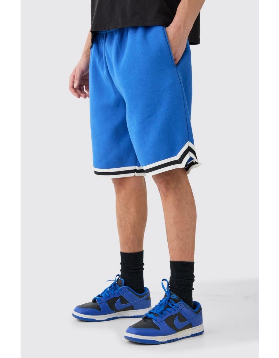 Oversized Mid Length Jersey Tape Basketball Short - blue