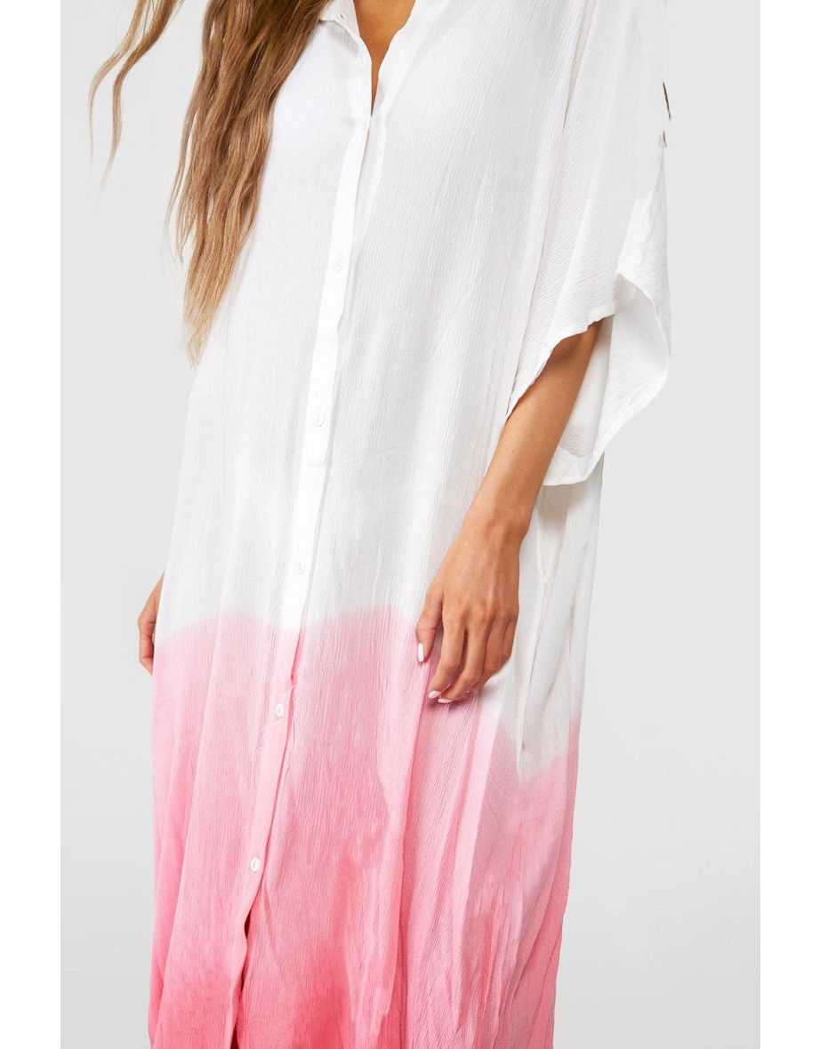 Crinkle Ombre Maxi Cover Up Beach Kimono - pink - 3