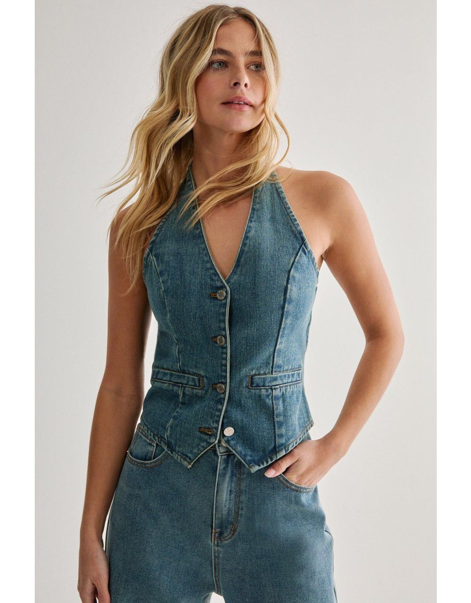 Denim Backless Waistcoat - 3